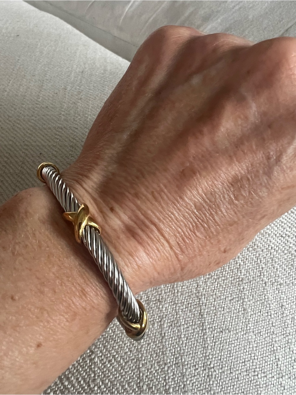 Two-Tone Twisted Cable Cuff Bracelet - Silver & Gold